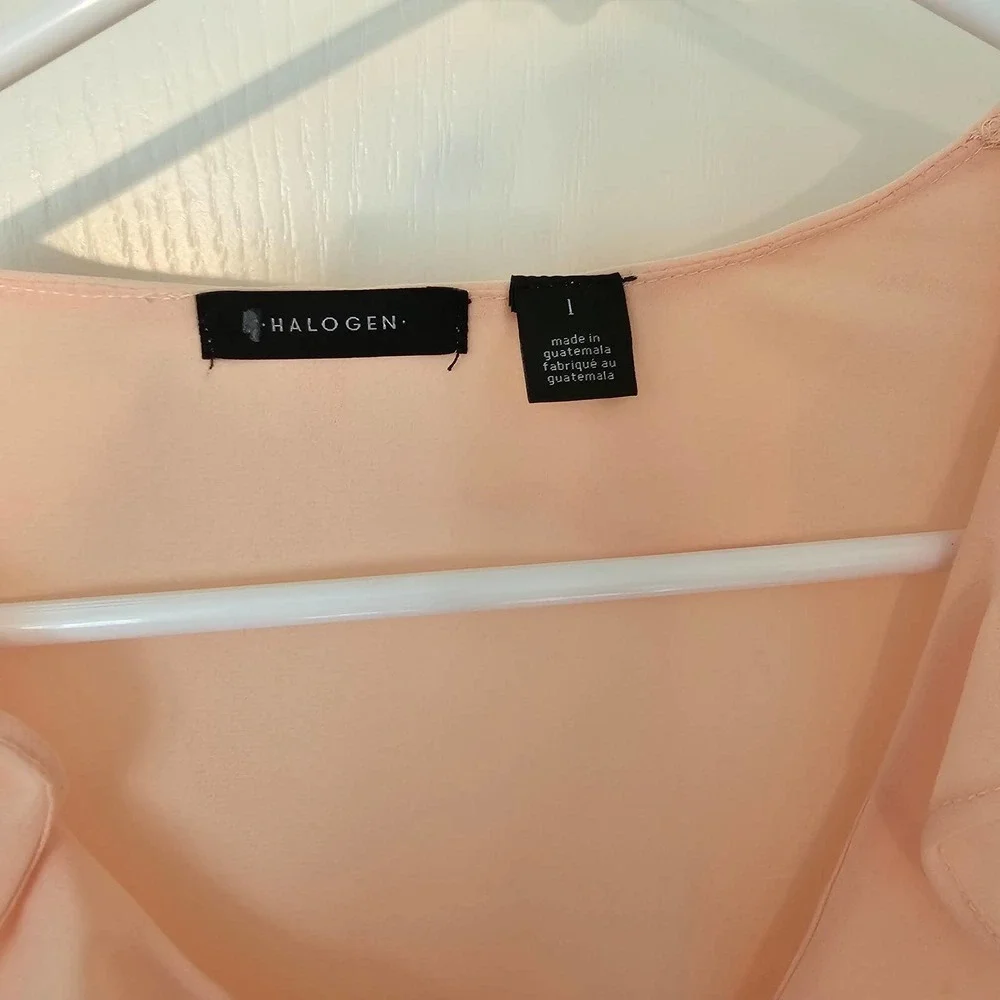 Halogen Blush Long Sleeve Ruffle Front Blouse L